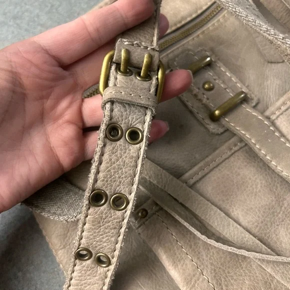 Stylish Taupe Leather Crossbody Bag - Picture 10 of 10